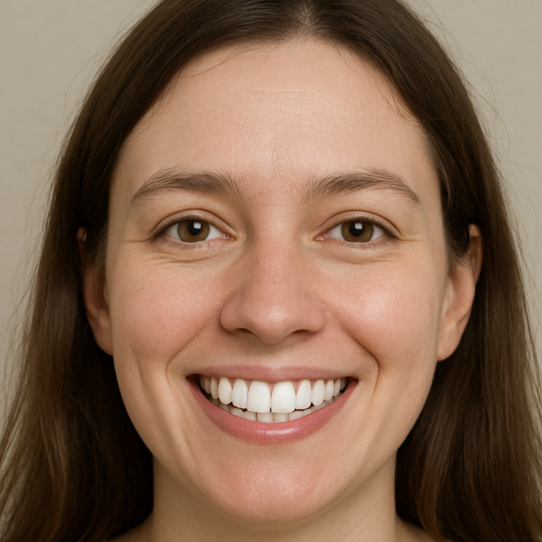 Woman with a warm smile against a neutral background
